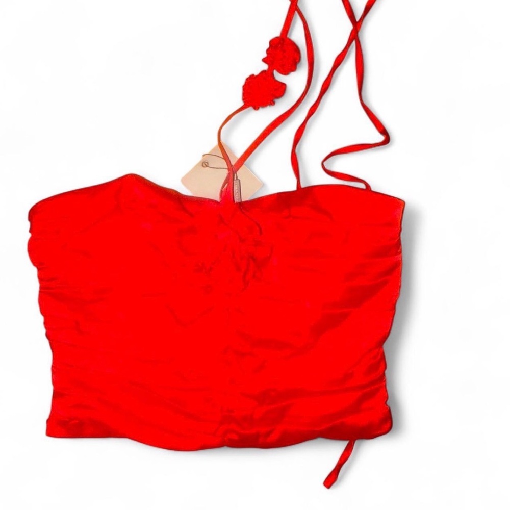 Women's Red Strapless Tie-Detail Top